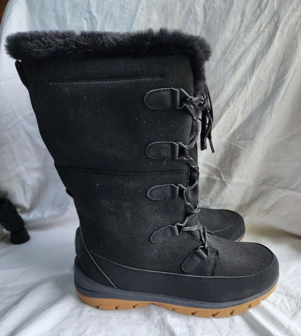 New Women Carla Tall Winter Boots Universal Thread Jet Black Water Proof Size 11